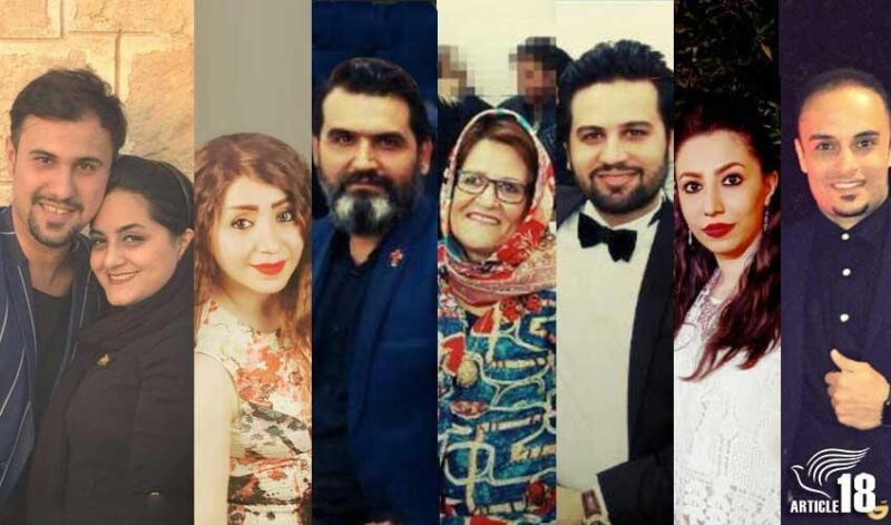 Christian converts arrested in Bushehr (l-r): Sam Khosravi, 36, and his wife, Maryam Falahi, 35; Sam’s brother, Sasan, 35, and his wife Marjan Falahi, 33; Sam and Sasan’s mother, Khatoon Fatolahzadeh, 61, released the same day; Pooriya Peyma, 27, and his wife, Fatemeh Talebi, 27; and Habib Heydari, 38. Photo courtesy of Article 18.
